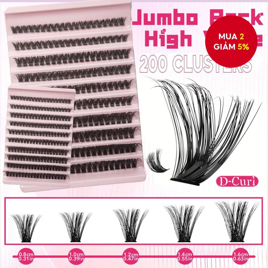Bộ mi cụm cá nhân hóa, gồm 200 cụm mi, độ dài từ 8-16 mm, dáng D Curl, phù hợp cho nối mi và trang đ