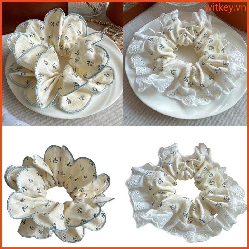 Dây buộc tóc WIT Scrunchies Màu xanh hoa Dây buộc tóc Scrunchies Giá đỡ tóc