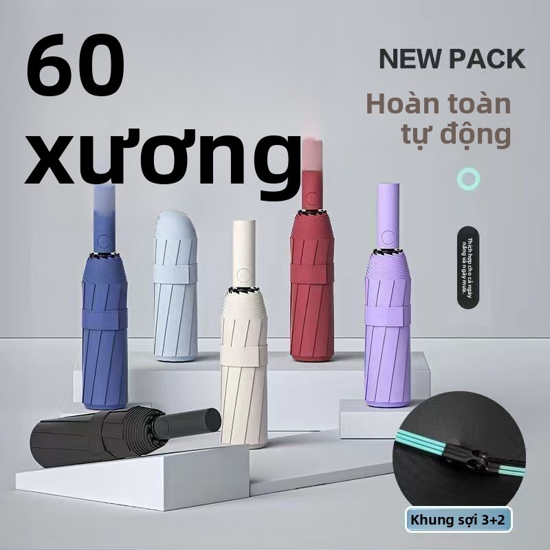 Ô Tự Động Cao Cấp 60 Nan - Chống Gió 3 trong 1, Chống Nắng UPF50+ - Ô Dù Đi Làm, Du Lịch (Nhiều Màu)