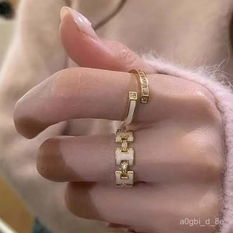 Nhẫn mở chữ đá zircon đỏ ancol nữ trẻ trung cao cấp dễ phối đồ đa năng quà tặng độc đáo