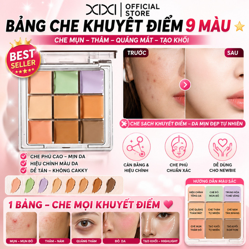 XIxi Qinrou Bảng Kem Che Khuyết Điểm: 9 Màu, Cân Bằng Che Dấu Mụn Quầng Thâm Trang Điểm Nội Địa D888