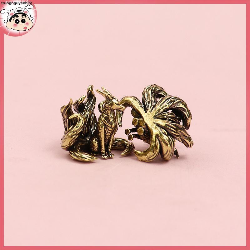 [Tàu 12 giờ] Miniature Brass Nine tailed Fox figurine feng shui Copper Animal Home Office Decor VN