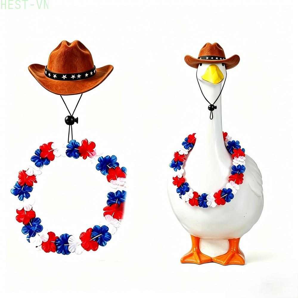 Patriotic 4th of July Porch Goose Outfit Set: Cowboy Hat & Wreath Decor