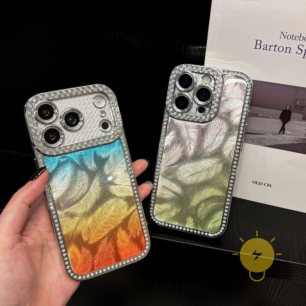 Phone Case For iPhone 17 Pro Max 16 15 14 13 TPU Feather Feather Pattern Plating Feather Pattern Aes