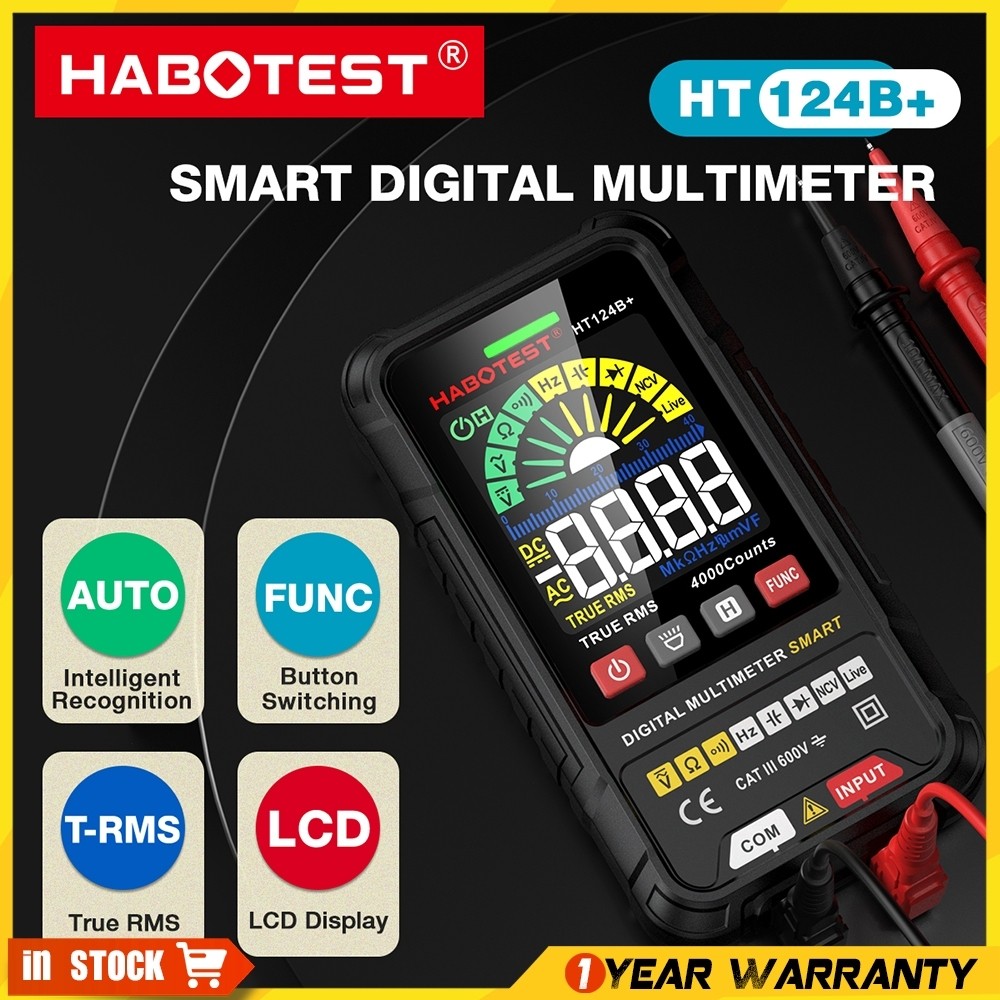 HABOTEST HT124B + Đồng hồ vạn năng thông minh kỹ thuật số Công cụ tìm phạm vi tự động Ohm Hz Tụ điện