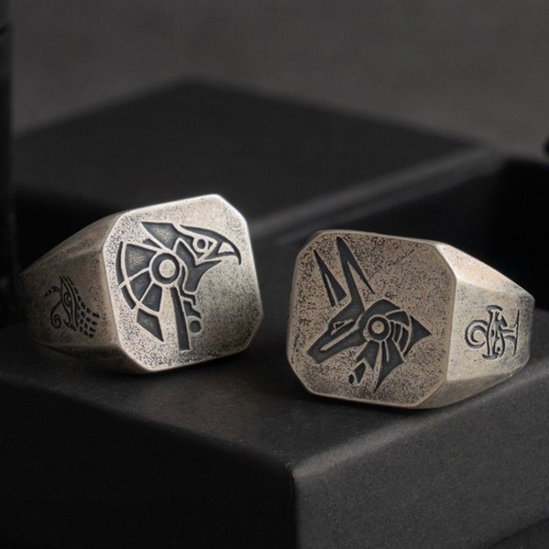 千叶泰銀埃及荷魯斯之眼戒指 可調節復古尾戒 男生冷淡風 Qianye Thai Silver Egyptian Eye of Horus Ring Adjustable Vintage Pinky R