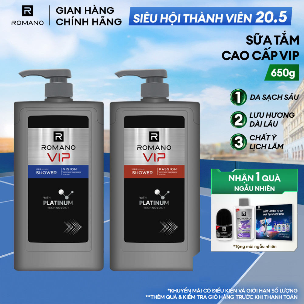 Sữa tắm nam cao cấp Romano VIP mạnh mẽ bí ẩn Passion / Vision 650g