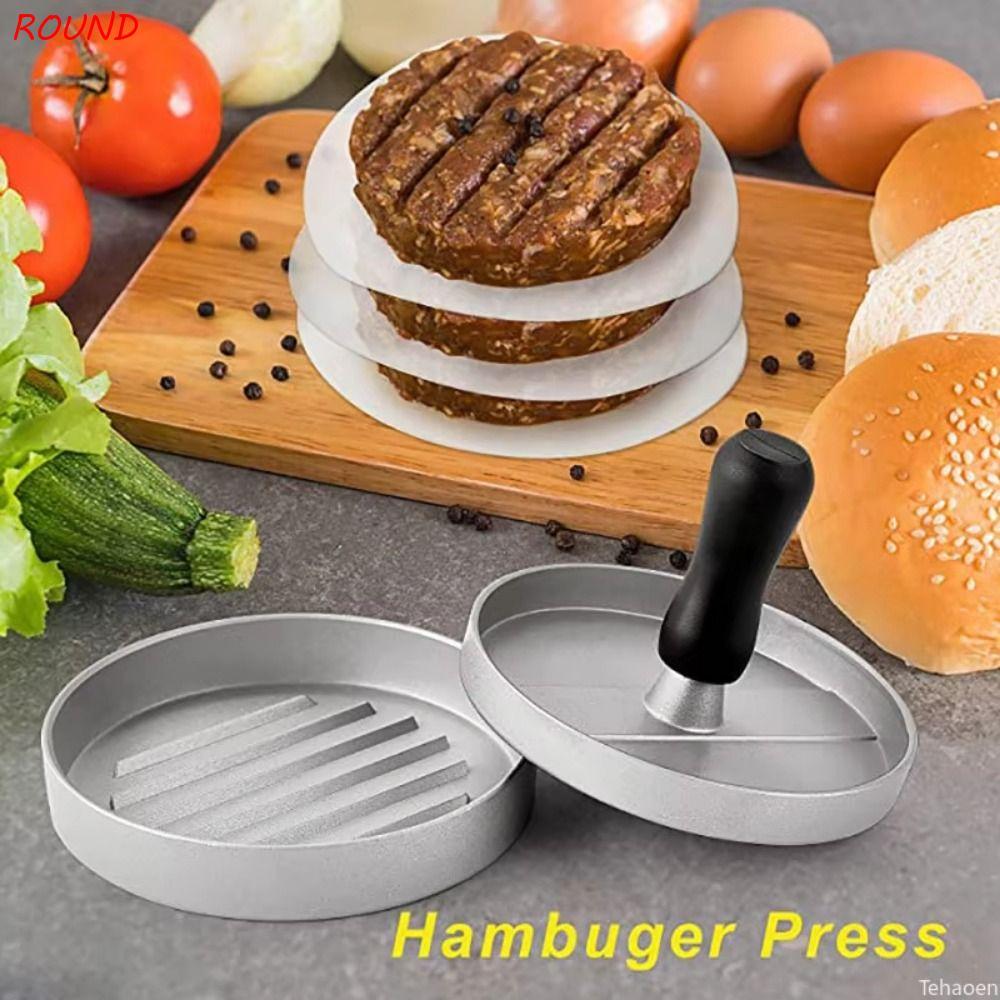 Máy ép thịt Hamburger TRÒN, Khuôn Hamburger bằng thép không gỉ chống dính, 100 Giấy Patty Nhôm tròn 