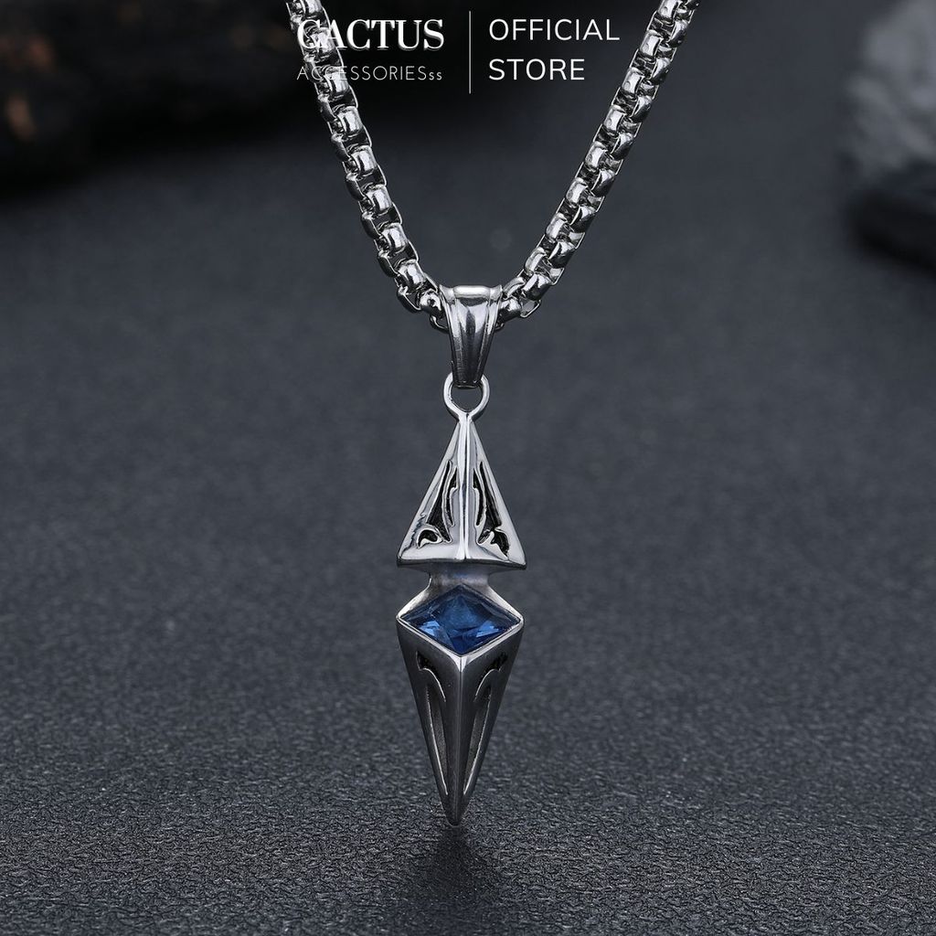 Dây chuyền nam thép Titan không gỉ Cactus Accessories, vòng cổ hình thoi đính đá zircon xanh dương