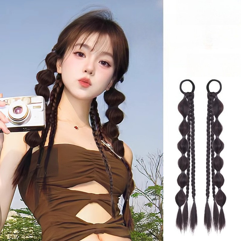 Tóc giả Y2K đuôi ngựa nữ cao cấp với braids màu sắc ngọt ngào