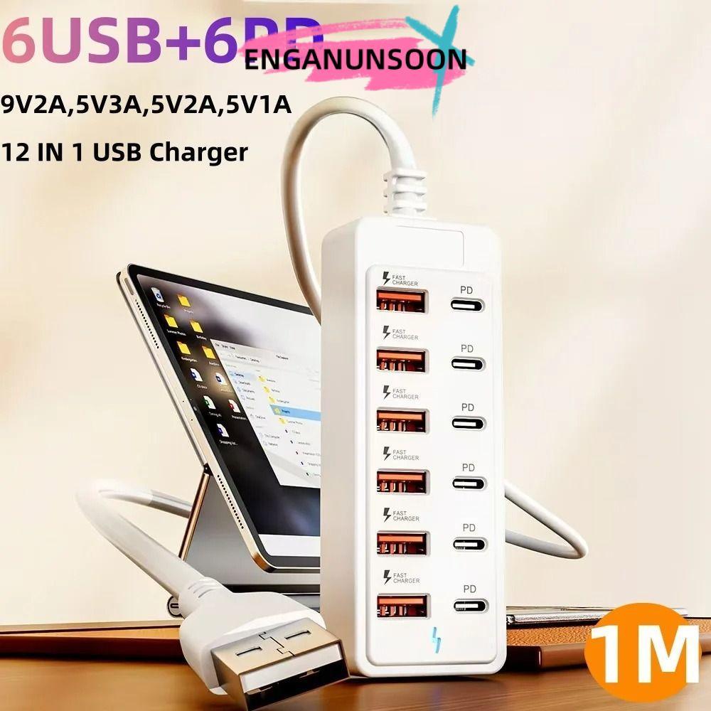 Bộ sạc USB ENGANUNSOON, Trạm sạc nhiều cổng 12 trong 1, Ổ cắm chuyển đổi USB Type-C sạc nhanh tại nh