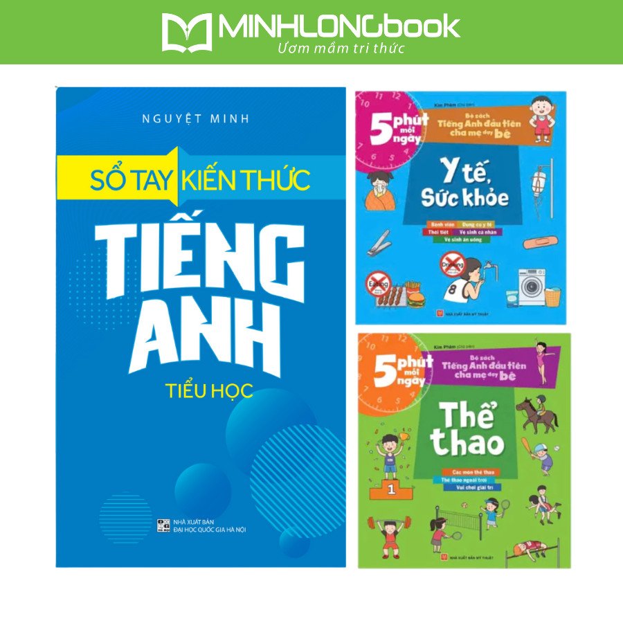 Sách: Combo 3 Cuốn Sổ Tay Kiến Thức Tiếng Anh Tiểu Học +  5 Phút Mỗi Ngày B18 (Thể Thao + Y Tế)