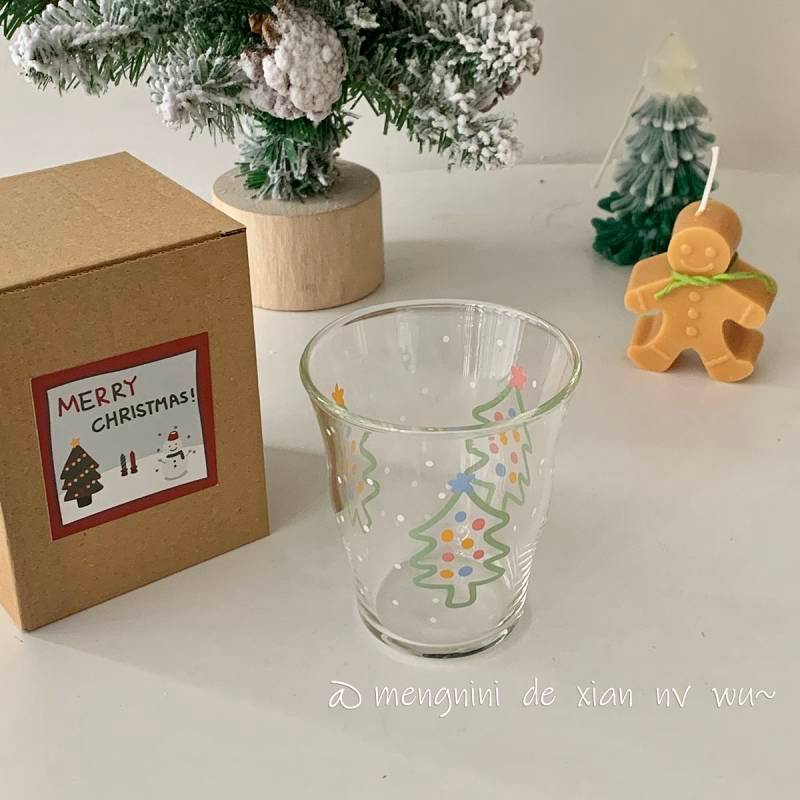 Holiday Limited Christmas Glass Heat-Resistant Water Cup Ins Internet Celebrity Cup Cartoon Cute New