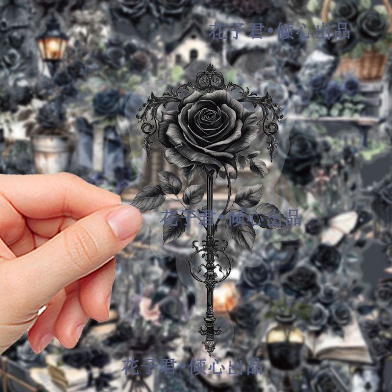 Dark Series Gothic Rose PET Sticker Phong Cách Gothic Hoa Sổ Tay Nhãn Dán / foie