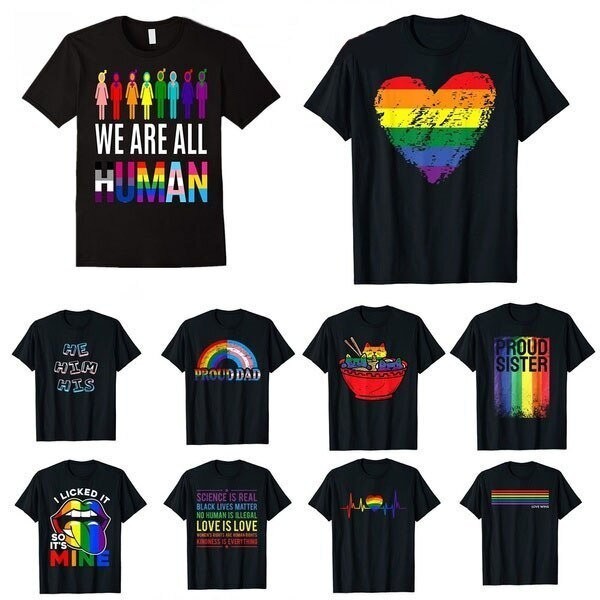Áo thun đường phố Pride Month Rainbow Fashion 9 kiểu màu đen S-5XL Unisex