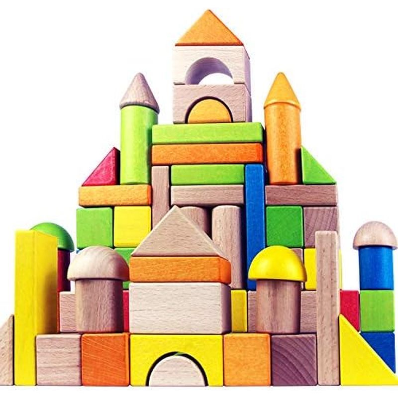 truction Toys Set Preschool Colorful Learning Educational Toys - Geometry Wooden Blocks for 3+ Year 