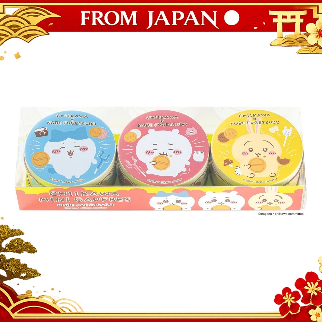 Kobe Fugetsudo Chikawa Mini Gaufre Canned Sweets Chikawa Hachiware Rabbit 3 cans set) 6 pieces each 
