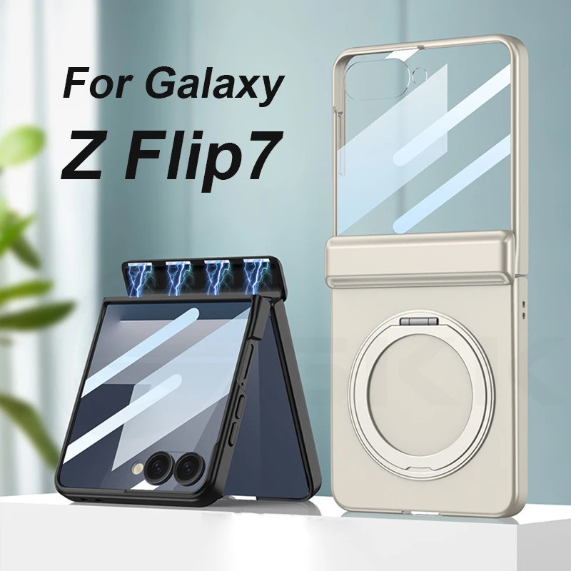 Vỏ giáp bản lề từ tính cho Samsung Galaxy Z Flip 7 Magsafe Charge Ring Holder Vỏ bảo vệ màn hình cho