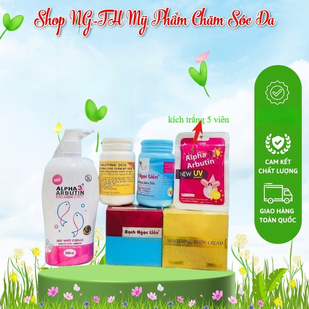 COMBO KEM  ( Bạch Ngọc Liên Xanh . Livy's. 3c3 Vàng + Tinh Chất Bạch Ngọc Liên. Dưỡng Thể Abutin + 5