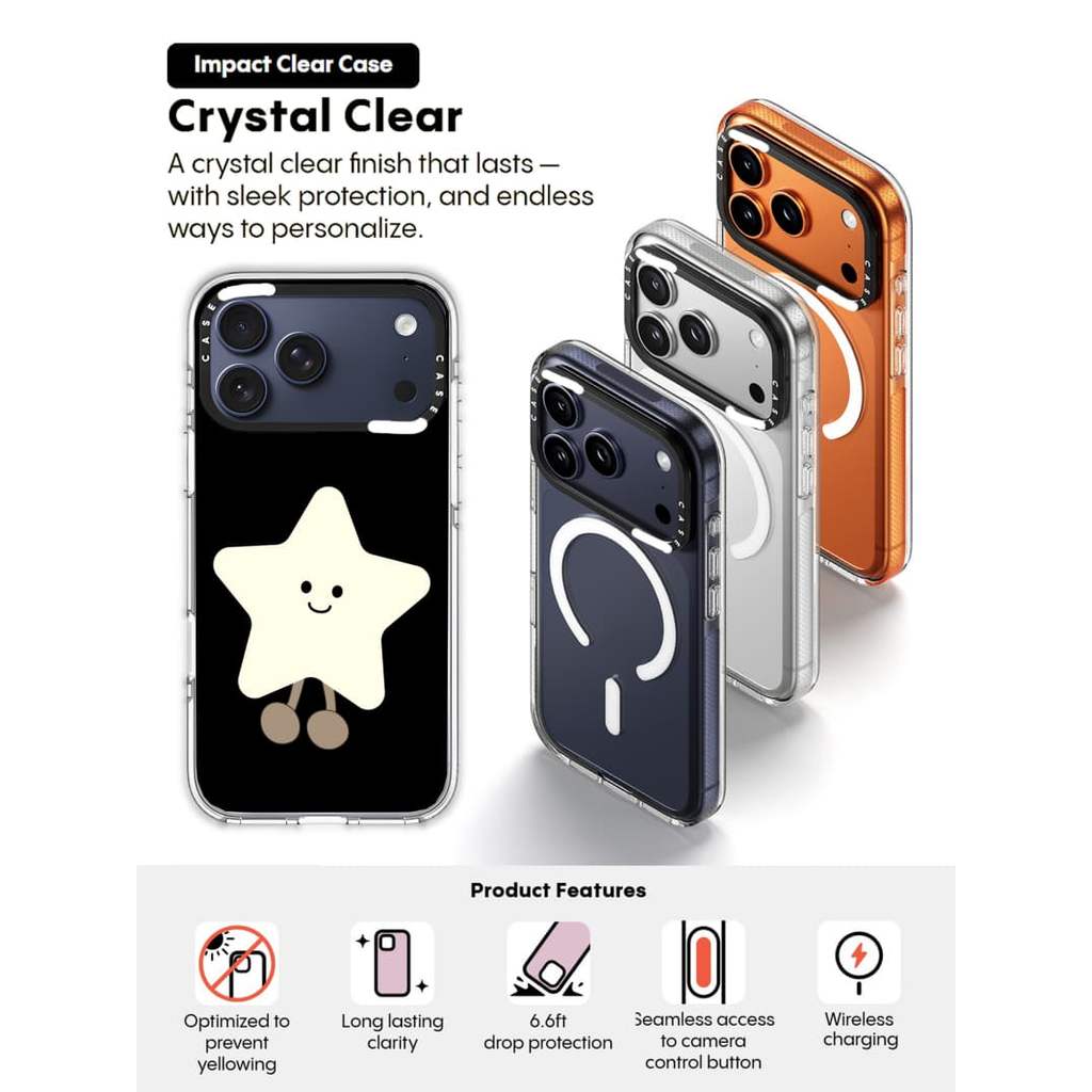 CASECASE X Smile Star Case Impact Clear Magnetic Hút Case cho iPhone 17 / 16 / 15 / 14 / 13 Pro Max 