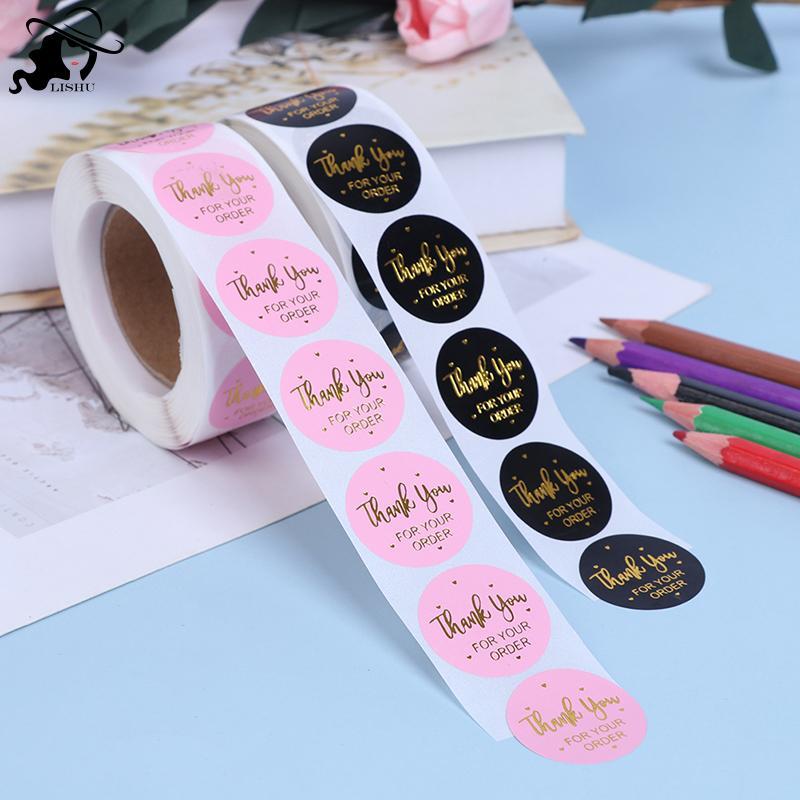 LISHU 500 chiếc Pink ck handmade với For Your Order Sticker Heart Thank Sticker th