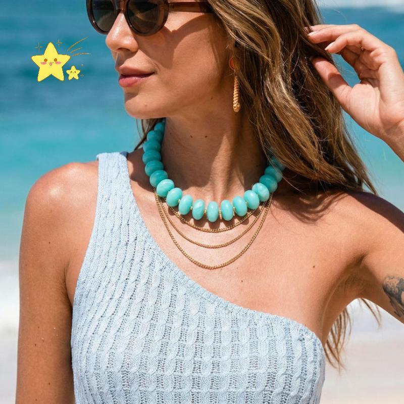 [JBTH] 1 Cái Bohemian Chunky Nhựa Hạt Nelace Nhiều Màu Sắc Dopamine Handmade Trang Sức Tuyên Bố Mảnh