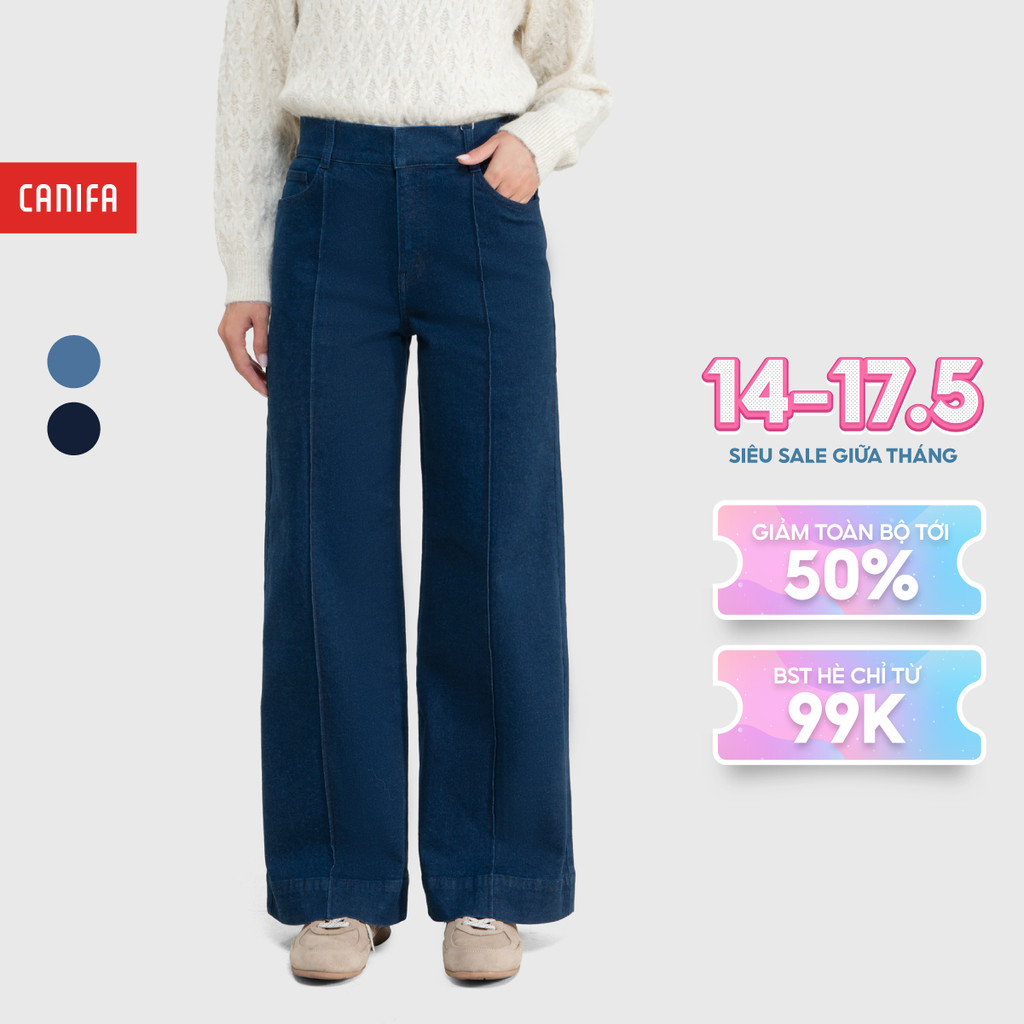 Quần jeans nữ cạp cao ống rộng dáng suông CANIFA 6BJ25W002