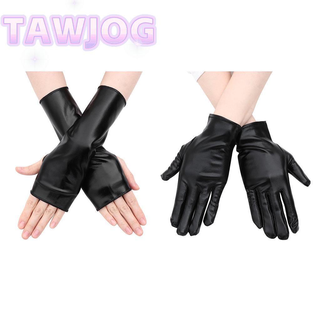 TAWJOG Găng Tay Đen Gothic PU Mittes Gothic Punk Dress Up