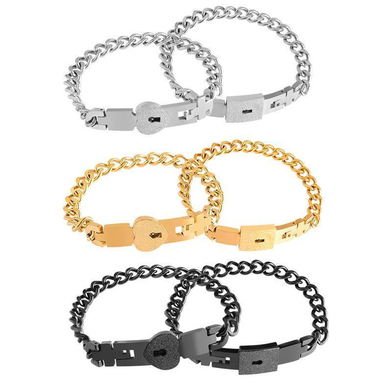 ORPHIC 2 Chiếc Trái Tim Tình Yêu Khóa Cặp Đôi Vòng Tay Có Khóa Chìa Khóa Lắc Tay Bộ Cặp Đôi Trang Sứ