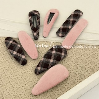 Kẹp tóc vải kẻ sọc màu hồng đơn giản cổ điển Hàn Quốc