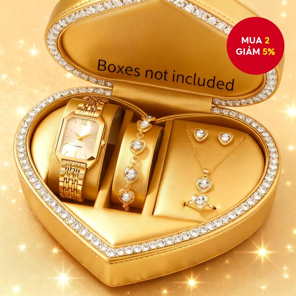 6 Chiếc Đồng Hồ Thạch Anh Mặt Hình Chữ Nhật Thanh Lịch Với Mặt Dây Chuyền Trái Tim Bộ Trang Sức Dành Cho Nữ Không Có Hộp