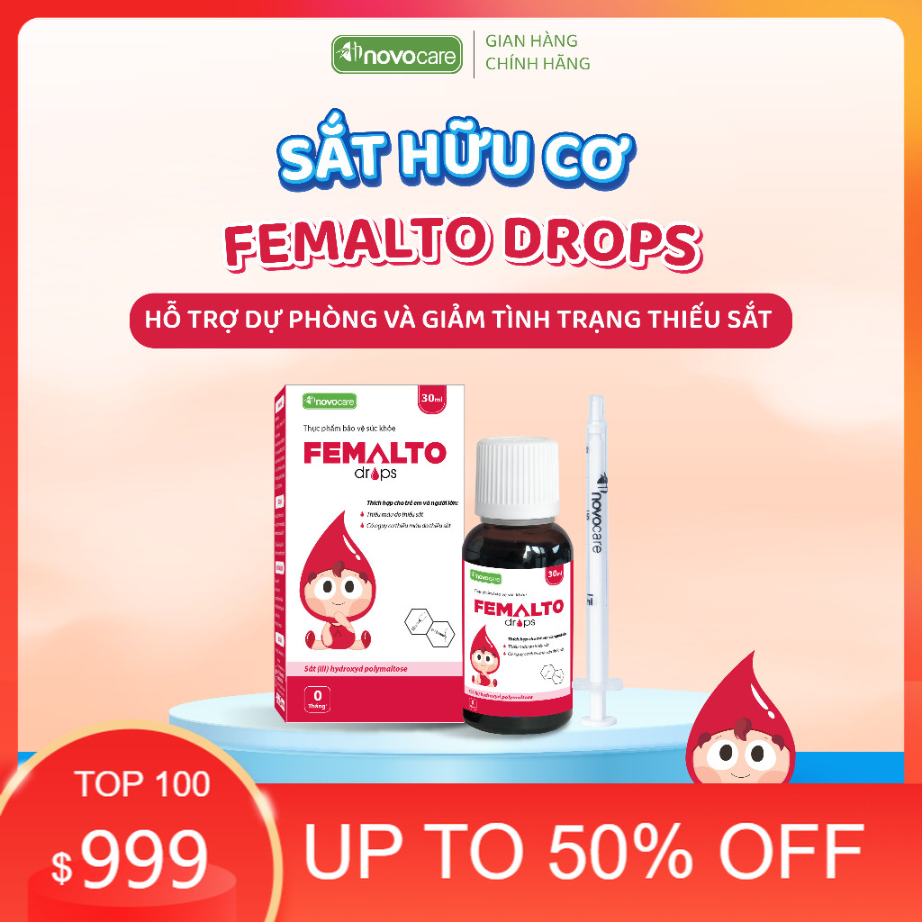 Sắt Novocare Femalto bổ sung sắt hữu cơ cho bé không tanh, không gây táo bón lọ 15ml, 30ml