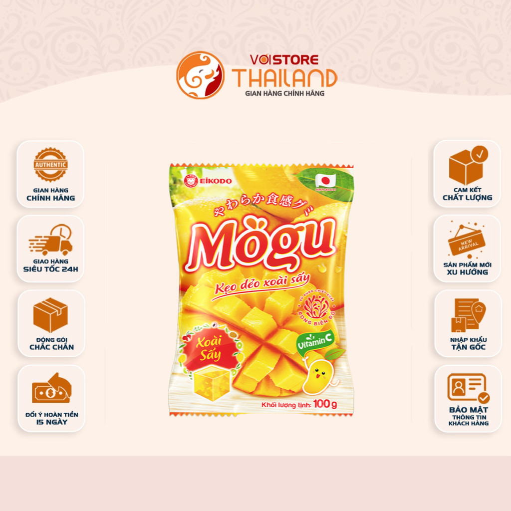 Kẹo Dẻo Mogu Xoài Sấy 100g – Hương Vị Xoài Sấy Tự Nhiên, Dẻo Mềm – Eikodo Việt Nam
