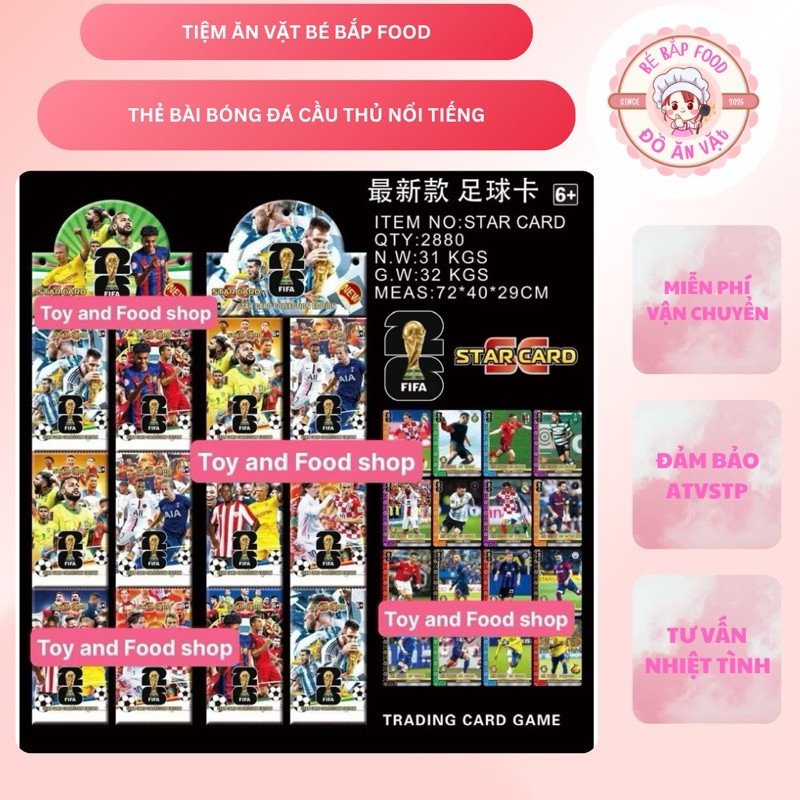 Thẻ bài Bóng đá cầu thủ nổi tiếng Messi, Neymar…. túi 36 gói, thẻ tráng nhũ siêu vip