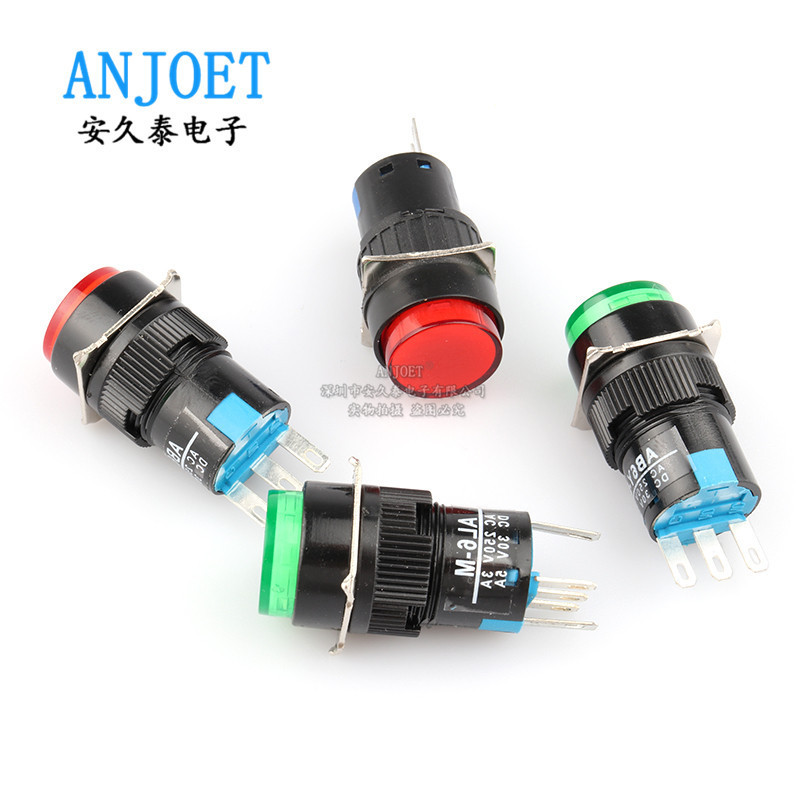 Công tắc nút nhấn LA16 AB6-A Tự khóa 3 chân / AL6-M Đặt lại 5 chân có công tắc khởi động nguồn sáng 