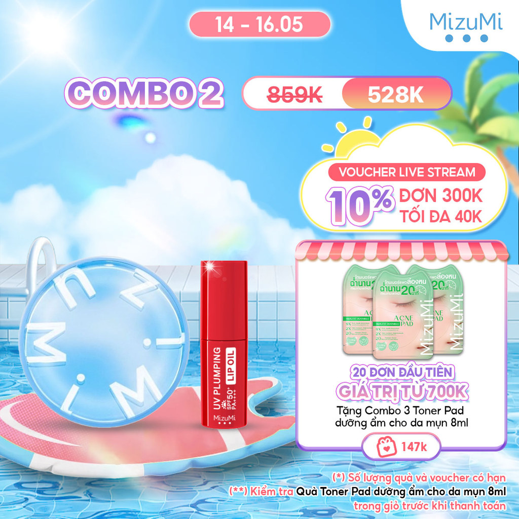 Combo Phấn nước MizuMi Filter Effect Airy Cushion SPF50+ PA++++ 15g và Dầu dưỡng môi MizuMi UV Plump