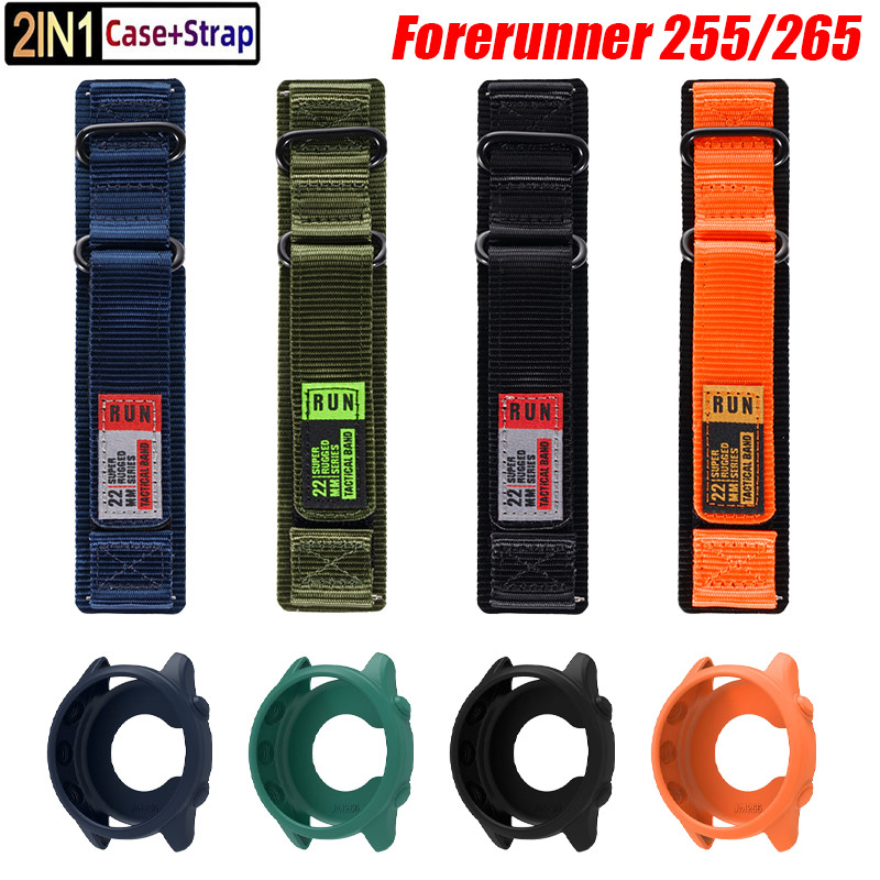 Dây đeo vòng Nylon + Vỏ silicon cho Garmin Forerunner 255 265 Vỏ thể thao mềm cho đồng hồ Garmin For