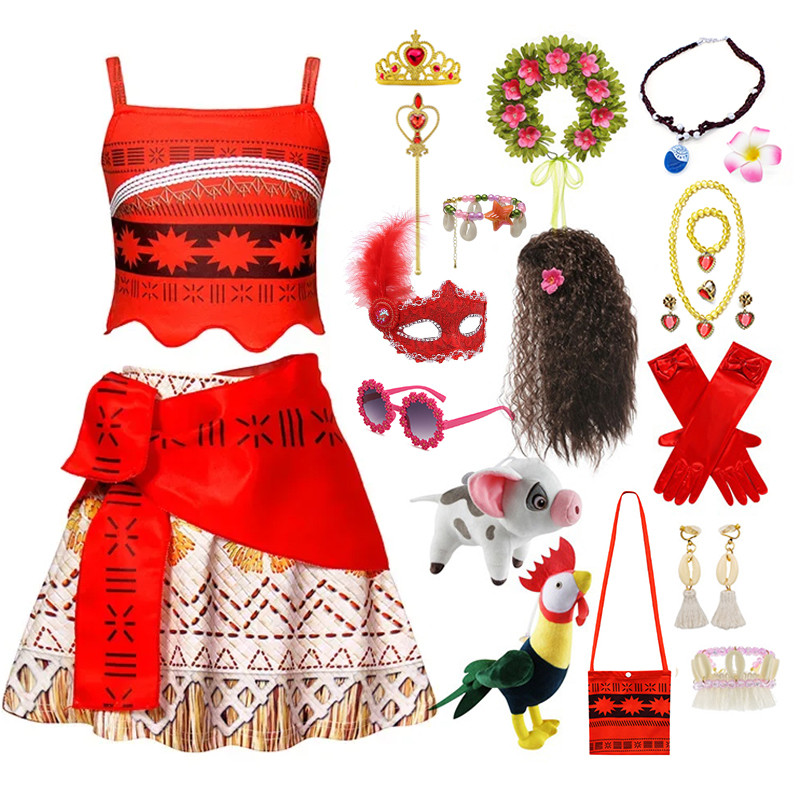 Trẻ Em Moana Lấy Cảm Hứng Từ Hai Bộ Trang Phục Với Bộ Tộc In Hình Crop Top Và Váy Cho Halloween Cosp