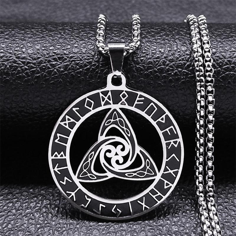Thép không gỉ Trinity Celtic Nút Bắc Âu Rune Mặt Dây Chuyền Vòng Cổ Retro Phong Cách Dân Tộc Ireland