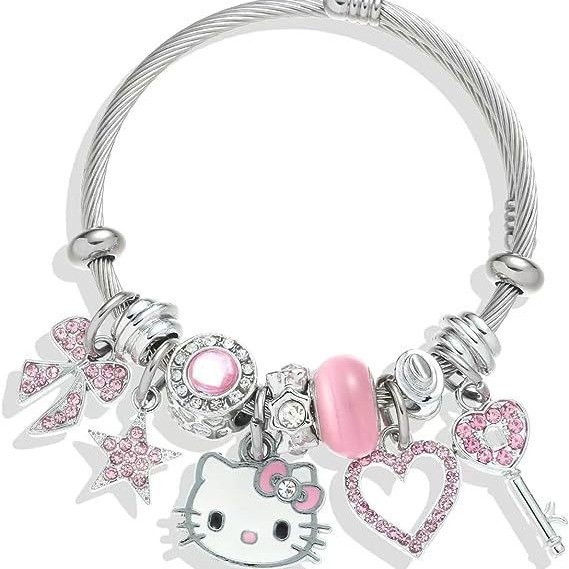Popular~Stainless steel kawaii bracelet Stitch Kuromi Pan's cute style KT Hello Kitty cartoon bracel