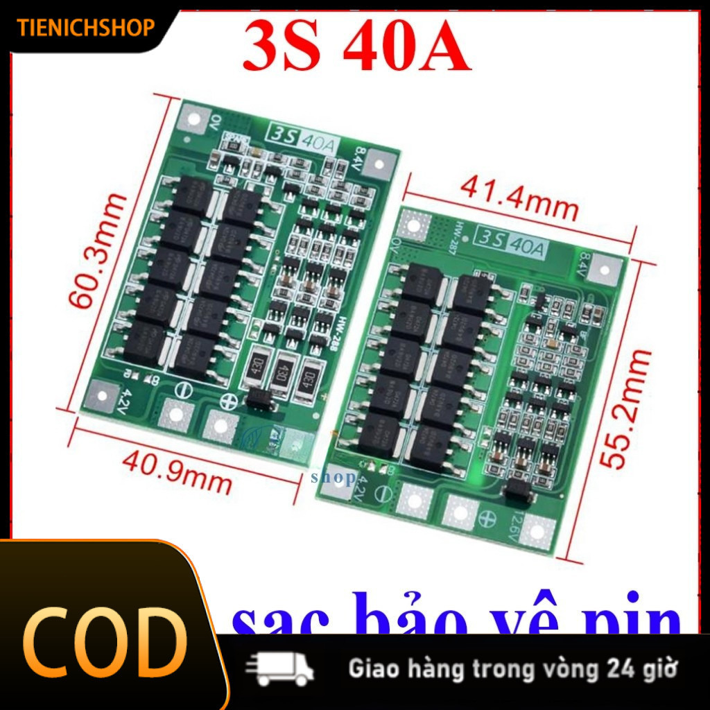 [COD]Mạch 3s 40A. Mạch bảo vệ pin 3s 12,6V. .Bảo vệ quá sạc