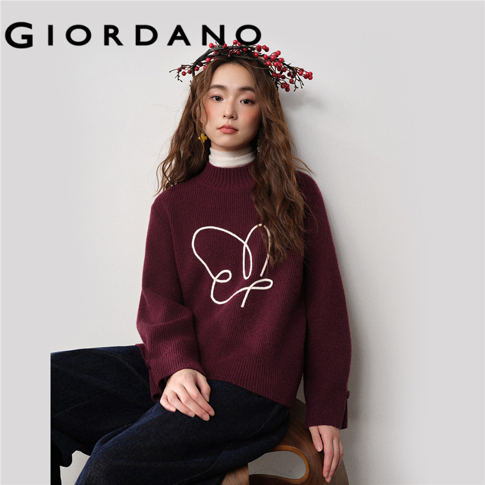 GIORDANO WOMEN Butterfly rope embroidery sweater 18355722