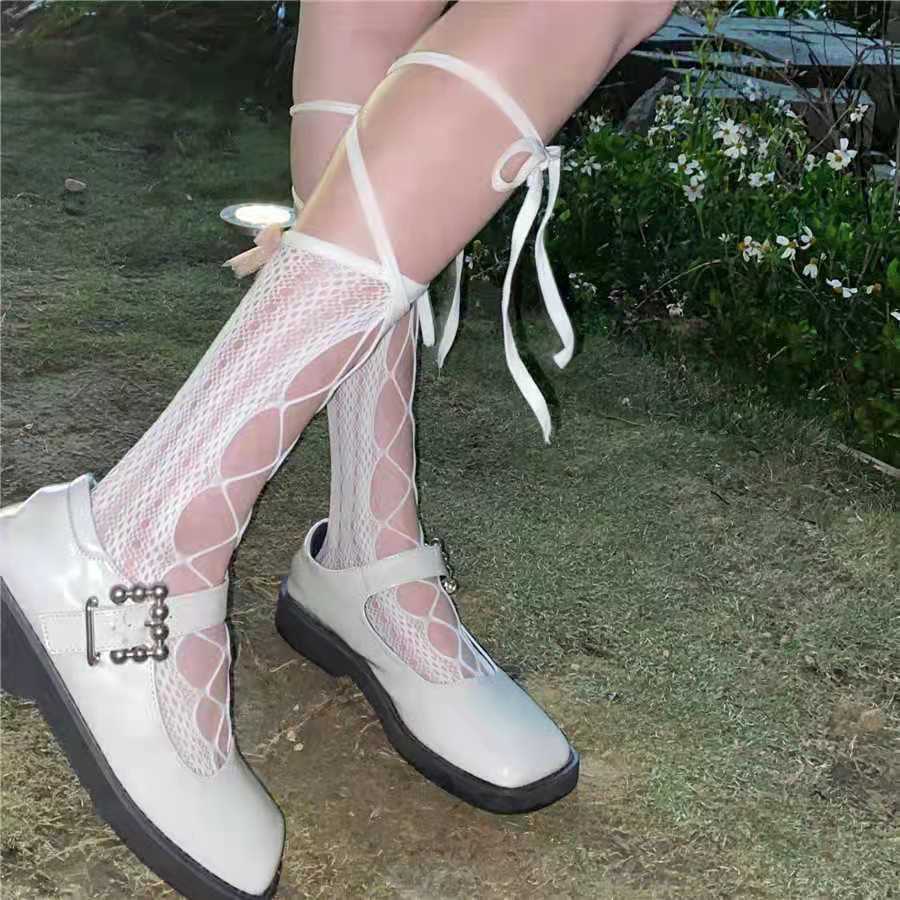 Ren-up Fishnet Tất Nữ Trắng Cọc Tất Ren Fishnet Tất Giữa Ống Tất Jacquard Fishnet Tất Gothic Lưới Tấ