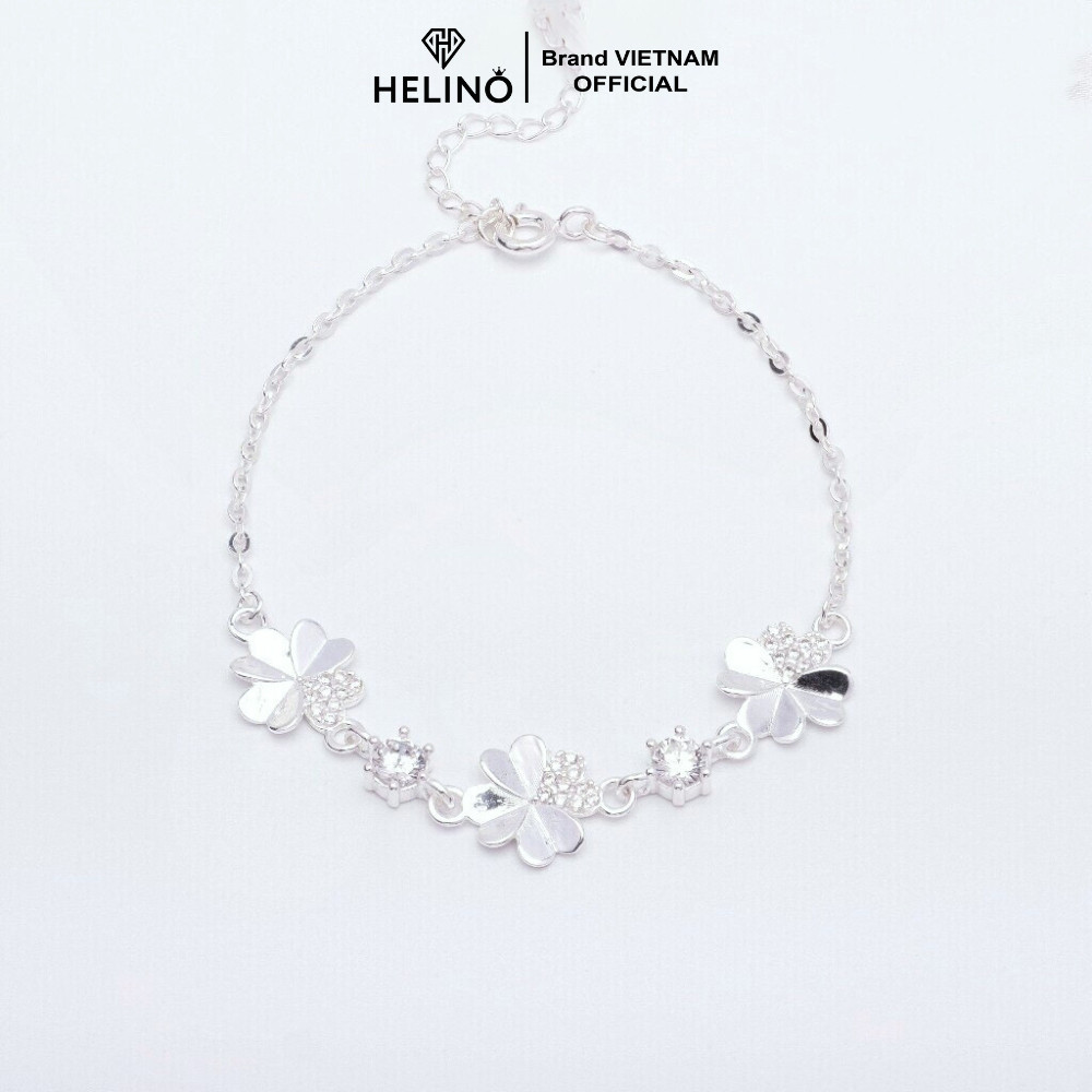 Lắc tay bạc nữ HELINO vòng tay cỏ 4 lá may mắn đính đá, trang sức phụ kiện lấp lánh V01