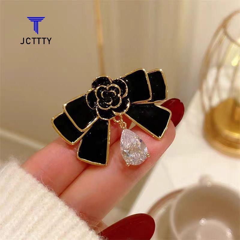 Ketchup Camellia Nơ Thổ Cẩm Đen Dầu-drip Kim Loại Mourning Corsage Pin Pháp Thanh Lịch Túi Quần Áo K