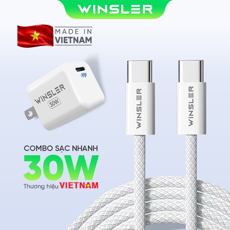 Combo Sạc Nhanh Winsler GaN 30W Mini Pro & Cáp Type-C to Type-C 60W