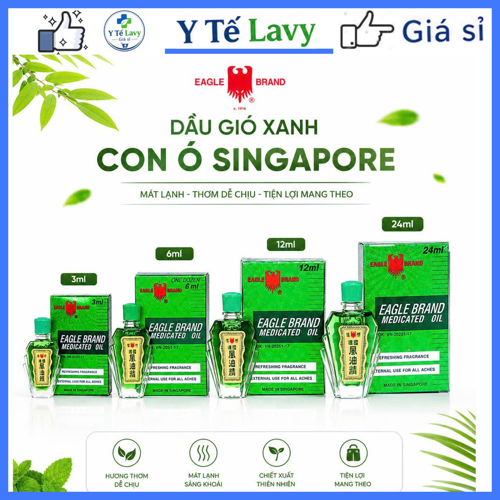 Dầu Gió Xanh Con ó Eagle Singapore Giảm Đau Nhức Cơ Bắp, Đau Đầu (Chai 3ml - 6ml - 12ml - 24ml) , Y 