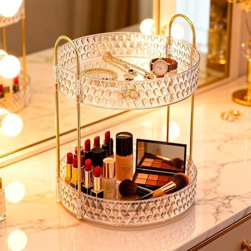 mp; Skincare Organizer with Brush Holder, 360° Bathroom Countertop Organizer for Cosmetics, Jewelry 