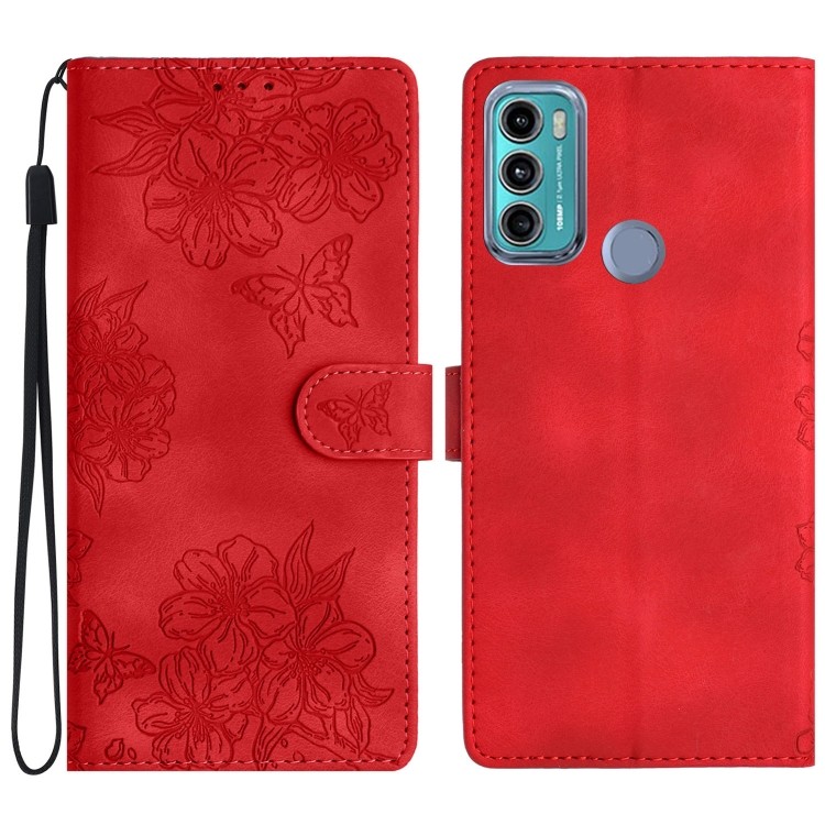 Để giao hàng Cherry Blossom Butterfly Skin Feel Embossed PU Phone Case cho Motorola Moto G86 Power /