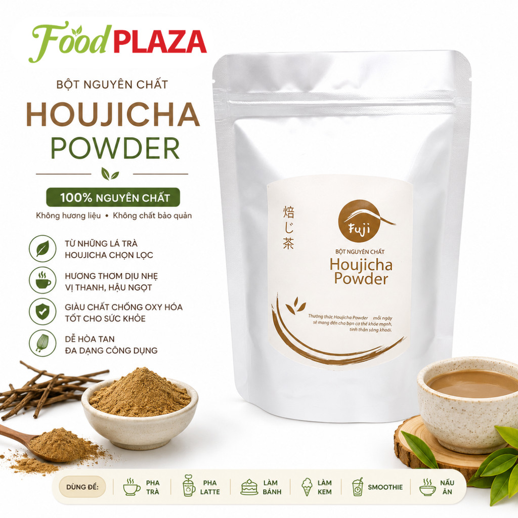 Bột Houjicha Fuji Nguyên Chất Gói 100g Bột Trà Rang Thanh Nhẹ Dùng Pha Chế
